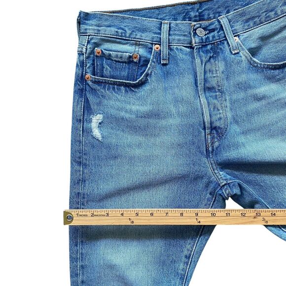 Levi's 501 Skinny Ripped Jeans Men 28x30 Button Fly Blue Distressed Punk Grunge - Picture 6 of 13